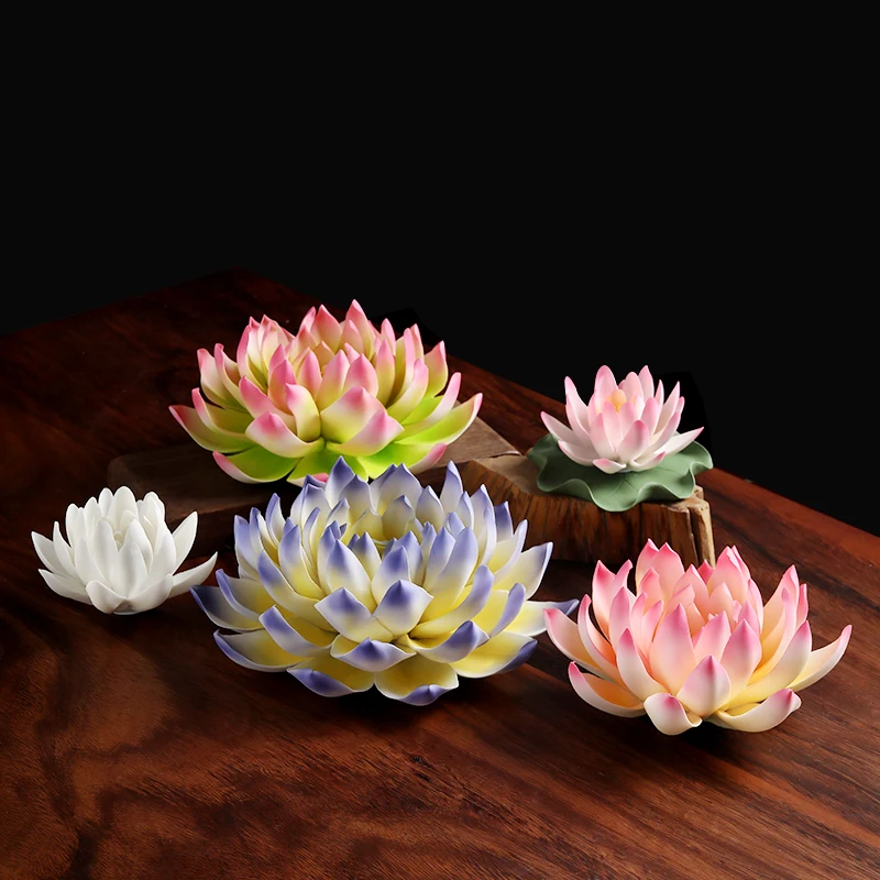 Ceramic Lotus Ornaments Handmade Chinese Lotus Zen Home Ornament Living Room Buddhist Hall Crafts Birthday Gift 0012