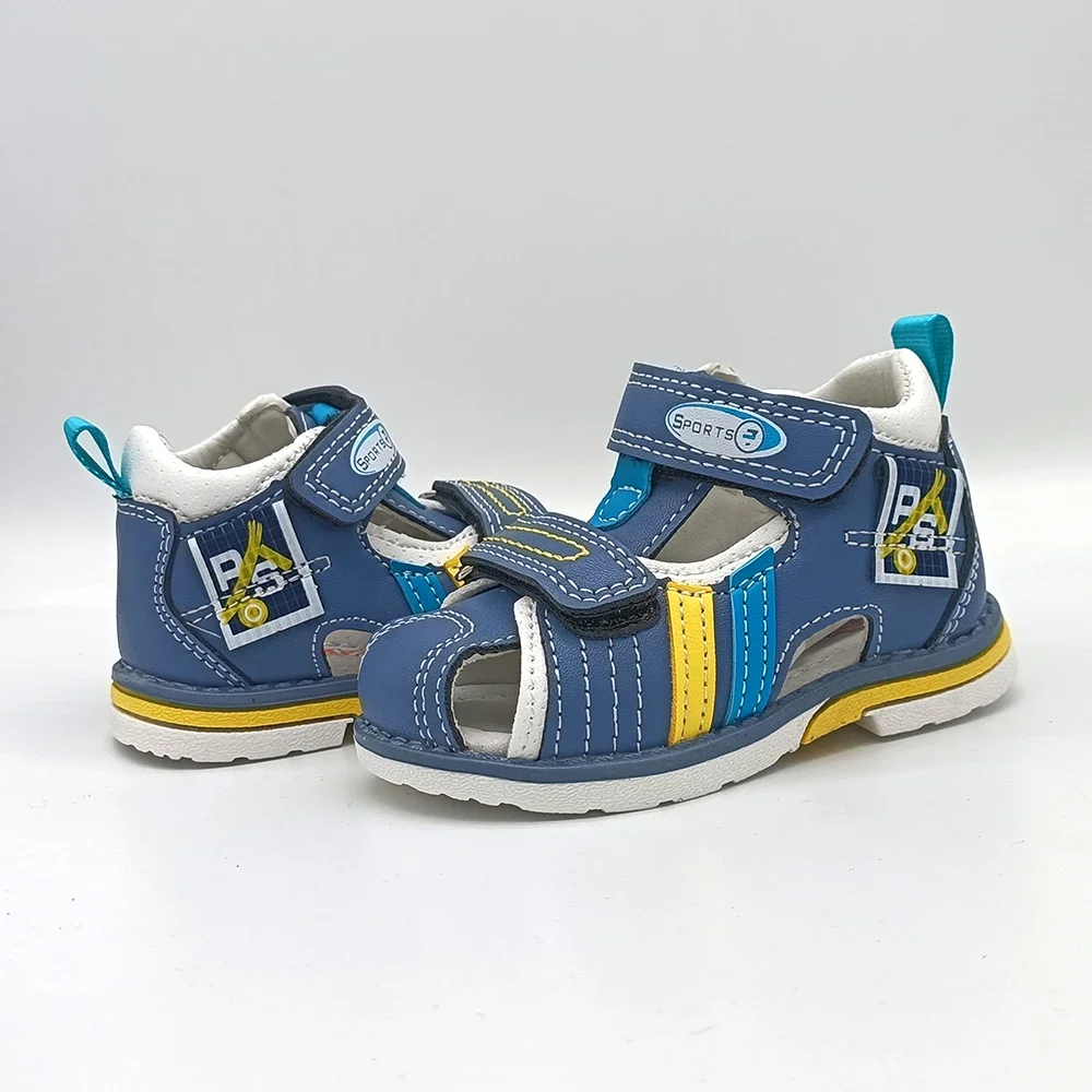 Fashion 1pair Summer Leather Orthopedic Boy Sandals antiskid Children Shoes, back hard Kids Shoes
