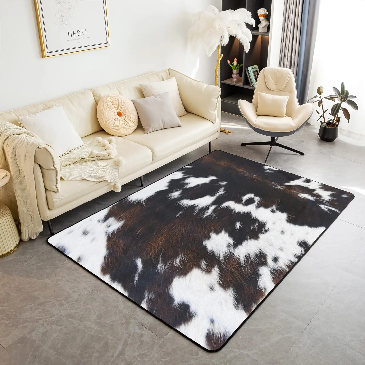 Western Cowhide Area Rug Cow Fur Print Rug Rustic Farm Animal Carpet for Boys Girl Cowboy Non Slip Door Mat Sofa Table Floor Rug