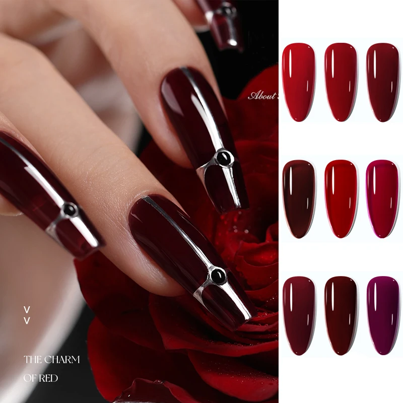 CHUNSHU 10ML Red Color Gel Nail Polish Sparkle Wine Red Gel