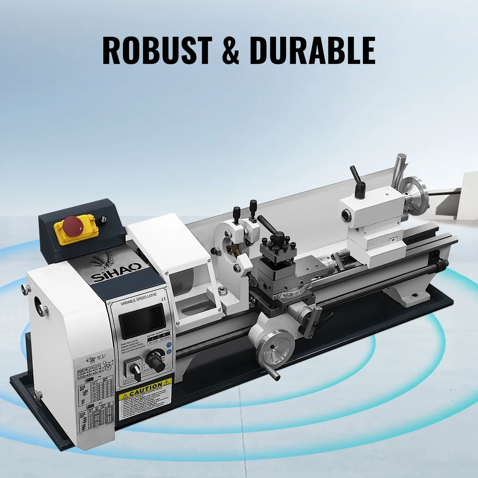 SIHAO Aktualisierte 1200 W Mini-Metalldrehmaschine 220 x 500 mm 0–3000 PRM MT5 Spindelkegel und MT2-PS-Kegel für Labore, Werkstätten, Technik – Detail 4