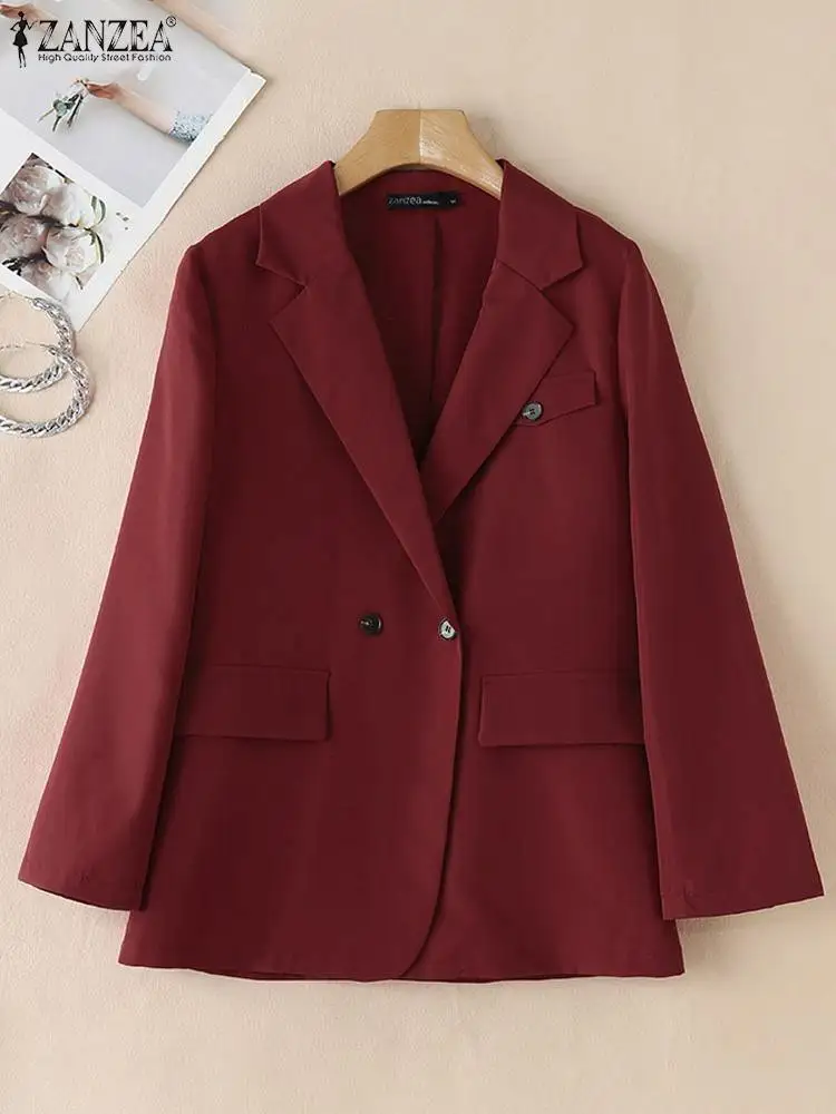 Women Autumn OL Work Blazer Suits Elegant Long Sleeve Solid Coats ZANZEA Fashion Lapel Neck Buttons Down Jackets Streetwear
