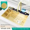 Gold Kitchen Sink Stainless Steel Sink Digital Vegetable Washing Basin, Atmosphere Light, Kitchen Large Single Sink 75cmX46cm 3