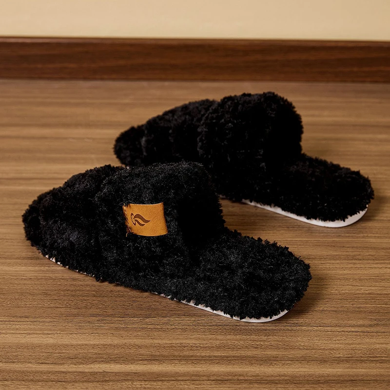 Autumn Winter Open Toe Fluffy Slippers Women Indoor Flat Heel Plush Slides Woman Comfortable Non Slip Home Fuzzy Slippers Female