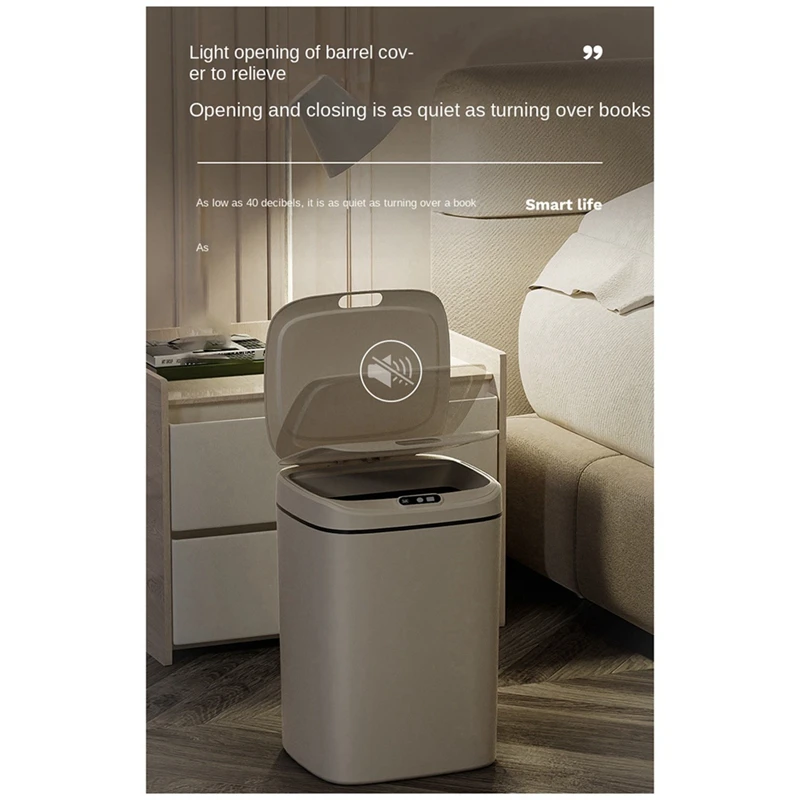 

16L Automatic Intelligent Induction Trash Can Plastic+PP Household Kitchen Electric Touch Storage Bucket Practical