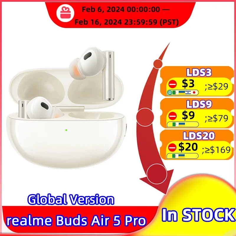 Versione Globale Realme Buds Air 5 Pro True Wireless Auricolare 50Db Active Noise Cancelling Ldac Bluetooth 5.3 Cuffie Wireless