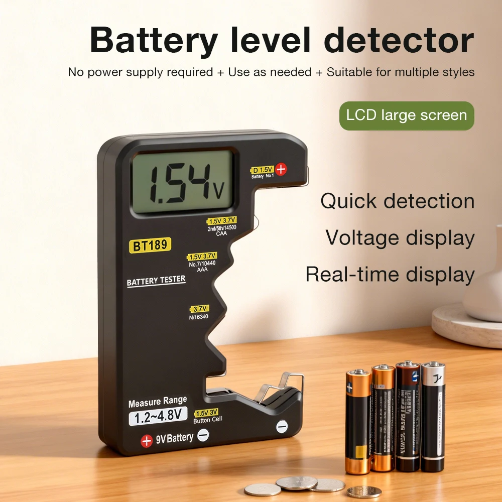 BT189 디지털 배터리 테스터 LCD 디스플레이 AA/AAA/9V/1.5V 버튼..