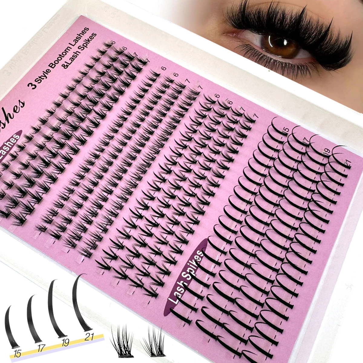 Bottom(6-7mm)&Spiky Lashes Clusters Volume Individual Lashes Cluster Extensions Spikes Lashes Clusters DIY Fairy/Manga Eyelash