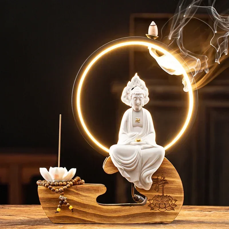 

Китайская курильница с кругом лампы и обратным потоком Tathāgata Guanyin Настольный Декор курильница водопад
