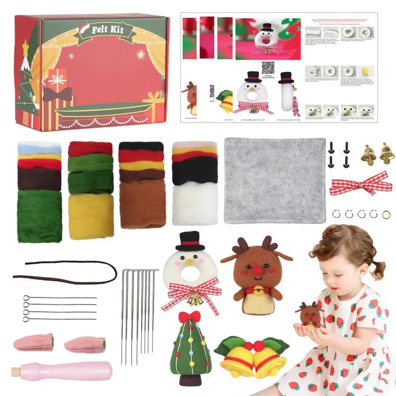 

Multicolour Sheep Wool Felting Kit Cute Animals Doll Wool Needle Felting Set Packs Fabric Material Snowman Dolls Making Supplies
