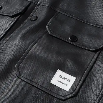 رجال الأعمال سترة جلدية الخريف الشتاء عادية بولي Leather الجلود السائق السترات للرجال Vintage دراجة نارية سترة موضة التلبيب معطف 6