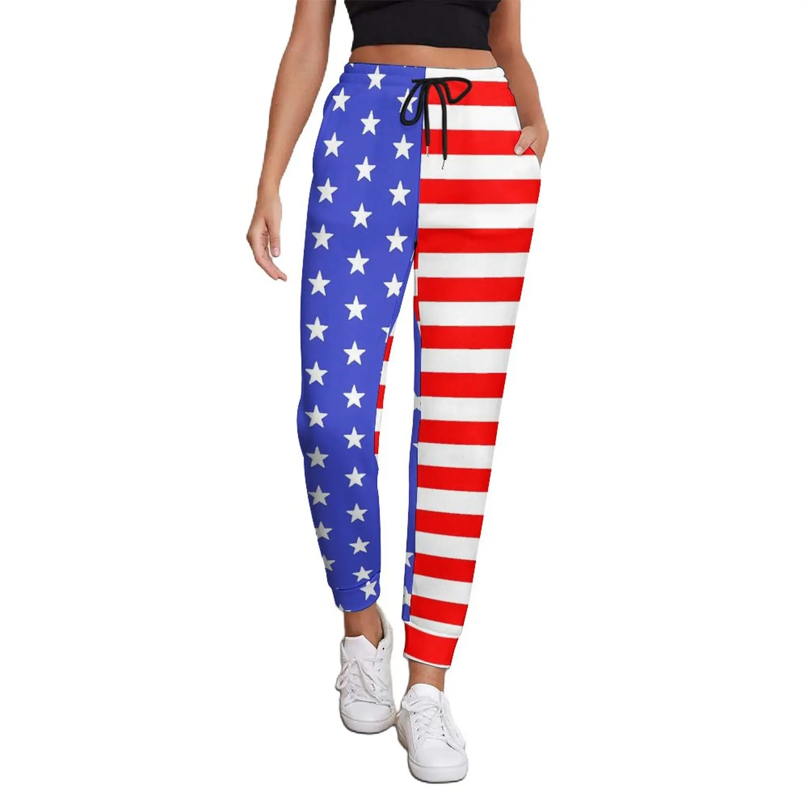 

American Flag Pants Woman USA Stars and Stripes Streetwear Sweatpants Spring Elegant Design Trousers Big Size 3XL