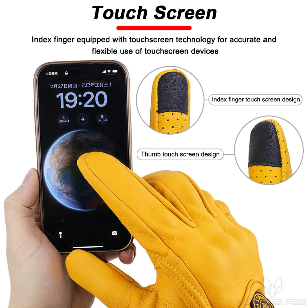 Motorcycle Gloves Full Finger Touch Screen Breathable Vintage Retro Motocross