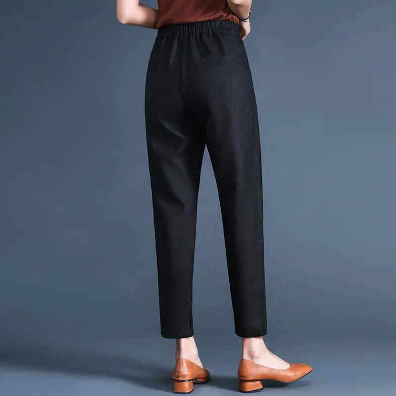 Solid Color Women's Clothing High Waisted Button Zipper Pockets Spring Autumn Straight Pencil Trouser Suits Trousers Pants