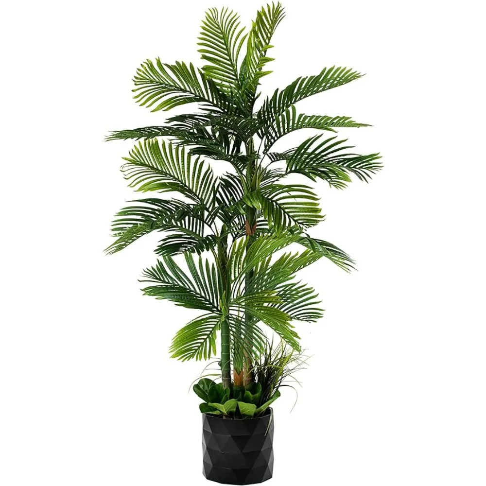 

78" Golden Cane Palm Artificial Tree + Premium Fiddle Leaf Foliage in 8" Base + 12" Plant Pot Skirt, artificial plants