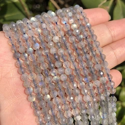 Natural Blue Sapphire Round Faceted Gemstone Beads for DIY Jewelry Crafting - 15 - Inch Strand, Tiny Spacer Beads (AA Labradorite)