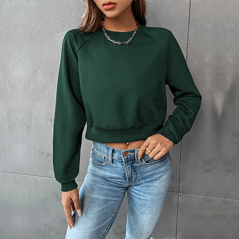 

Women's Casual Long Sleeved Sweatshirts 2023 Autumn/Winter New Round Neck Solid Color Pullover Women Tops XS-L