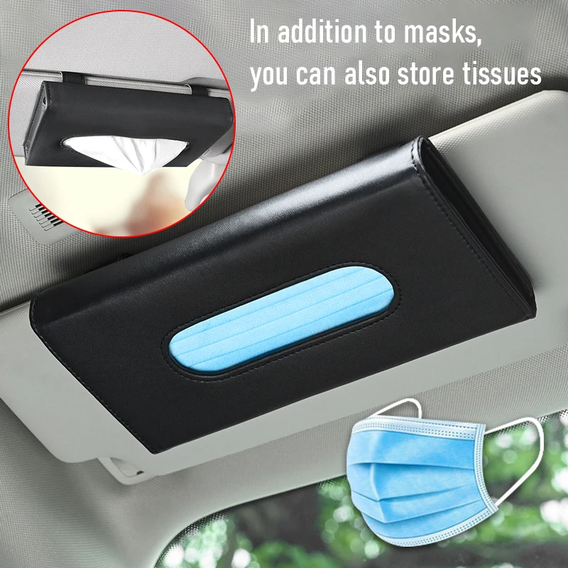 Black Car Tissue Holder Car Sun Visor Napkin Holder Tissue Box Holder Storage Cases Face Mask Dispenser Car Assecories for Car Seatback Sunroof