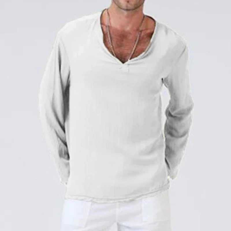 Camisas De Lino Para Hombre, De Manga Larga, Con
