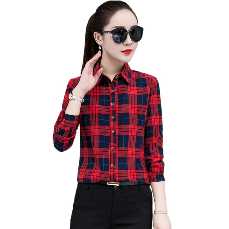 

Woman Plaid Shirt Long-sleeve Slim Fit Blouses Women Casual Shirt Elegants Checkered Tops Polyester Clothes Streetwear Blusas