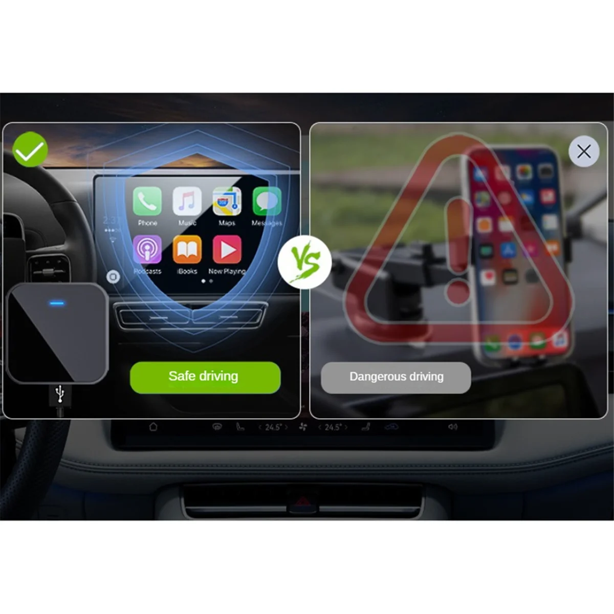 

For Carplay Adapter Car Wired to Wireless Smart Box Car Interconnect Multi-Function Adapter,Gray,B