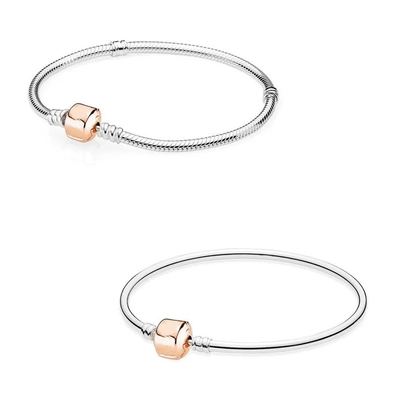 

Authentic 925 Sterling Silver Moments Rose Barrel Clasp Basic Snake Chain Bracelet Bangle Fit Bead Charm Diy Fashion Jewelry