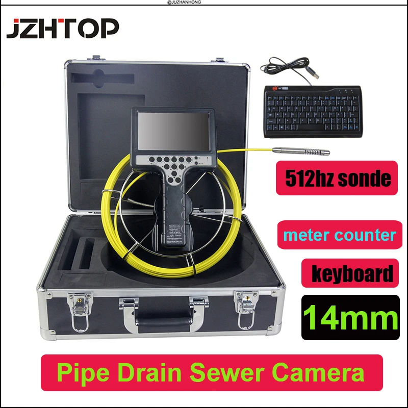 14mm Pipe Video Inspection Camera 512hz Sonde Transmitter Drain Sewer Borescope Endoscope Handheld 7'LCD Meter Counter Keyboard 7mm cable 17mm handheld industrial pipe sewer inspection video camera ip68 waterproof ccd600 tvl camera dvr and meter counter