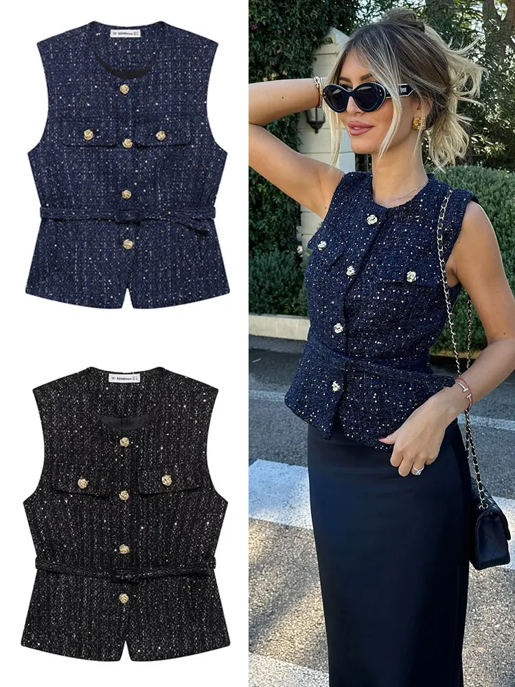 トップス pois Tweed vest pois】Tweed vest [Blue]