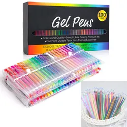 100 Colors Gel Pen Set Glitter Pen,Glitter,Neon Colored Ballpoint Pens for Adult Coloring Book Doodle DIY Greeting Card Painting