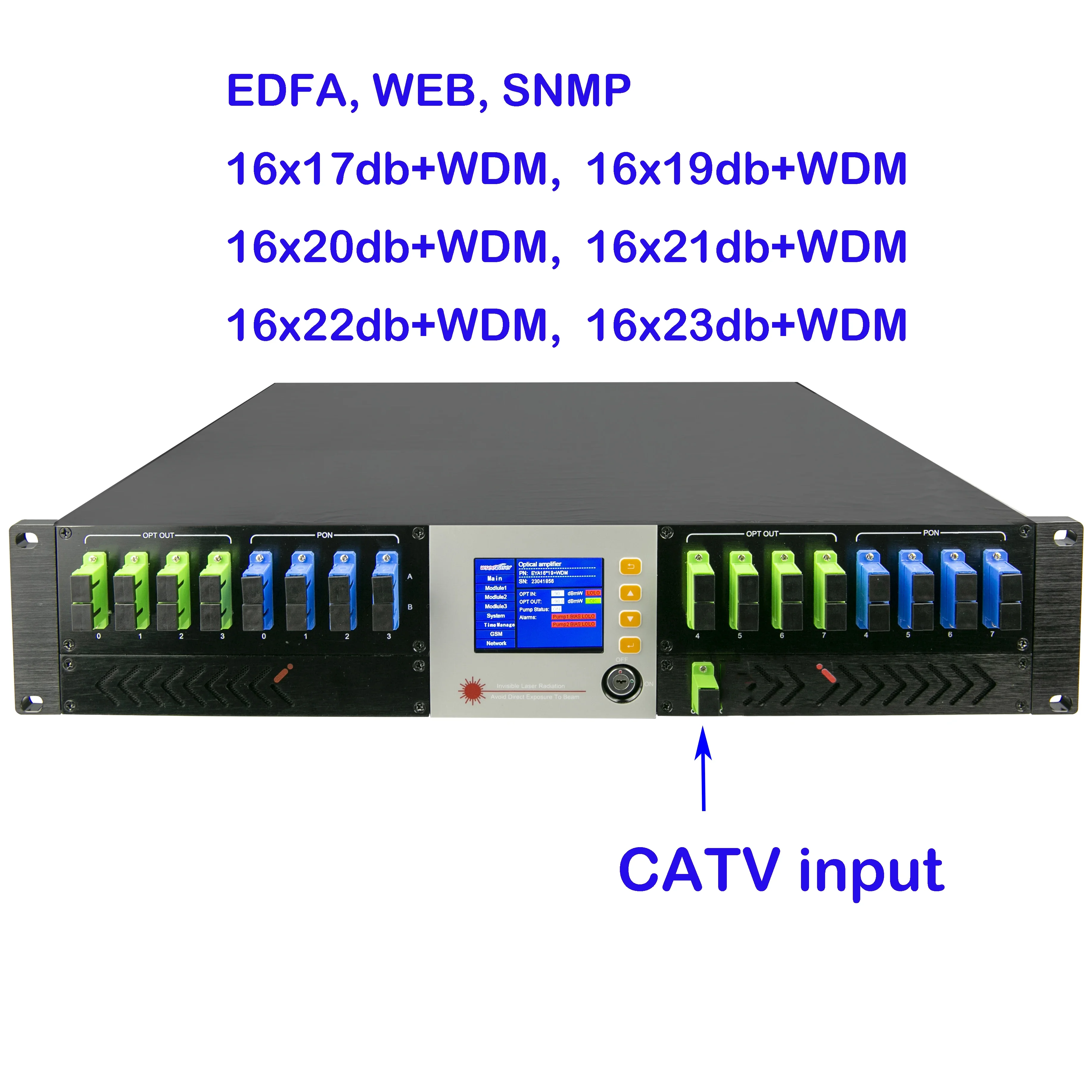 FTTH EDFA supports SNMP, WEB, free shipping, 16x23dBm,  with WDM 1550nm Optical Fiber Amplifier Cable Erbium-Doped