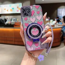 Chic Cute Loving Heart Phone Case Set with Lanyard & Stand (3 - Piece) for Realme C71 (PURPLE)