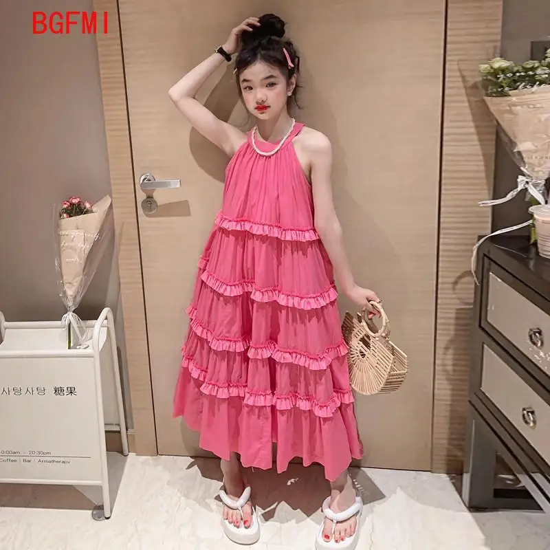 Летнее Длинное Платье до середины икры для девочек-подростков, 120-170 см, модное праздничное платье-комбинация для больших девочек, детское платье, одежда для детей