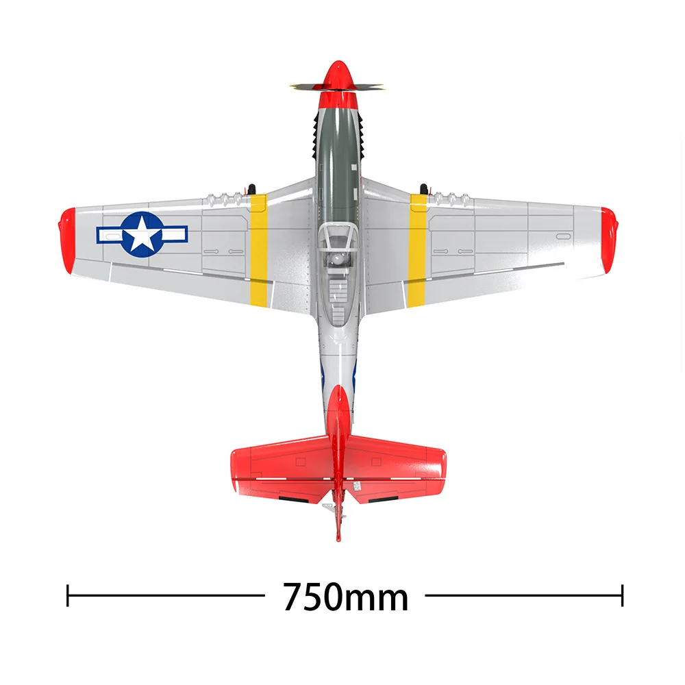 Volantex 768-1 P51D MUSTANG 750mm 75CM Wingspan EPO 2.4GHz 4CH Brushless Airplane with 6-Axis Stabilizer System RC Plane RTF 6