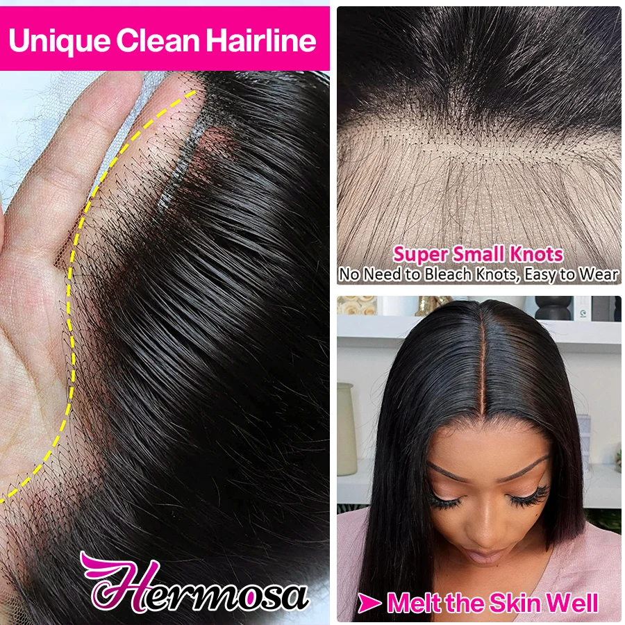 Hermosa Straight Human Hair PrePlucked 13x6/13x4 HD Lace Frontal Wig Brazilian Human Hair Lace Frontal Wig 220% lace front wig human hair wigs human hair wig front lace wig