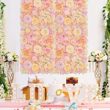 Pink Silk Rose Flower Wall Panels Artificial Flower for Wedding Decoration Baby Show Party Home Bedroom Backdrop Decor 6