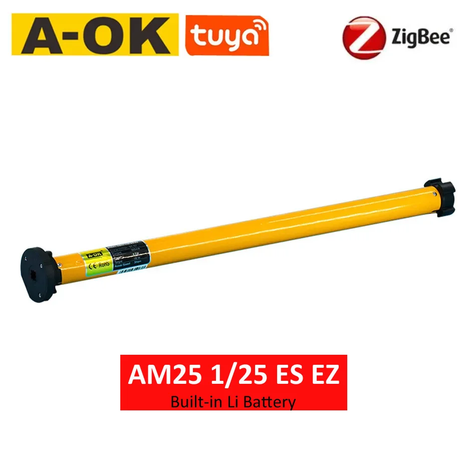A-ok-motor Tubular de Rolamento com Bateria li Incorporada Controle Remoto Rf433 Aplicativo Tuya Zigbee Alexa e Google Assistant Tubo de 38 mm Am25 25
