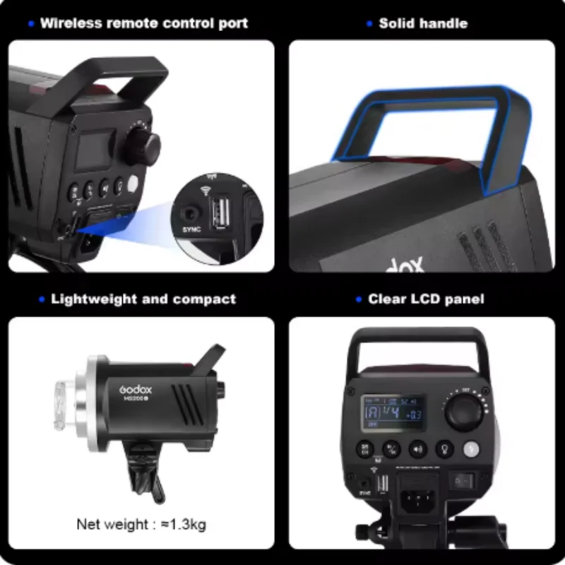 Godox 200W MS200V 300W MS300V LED 스튜디오 플래시 내장 2.4G 무선 수신기 경량 컴팩트 보웬스 마운트 LED 모델링 램프