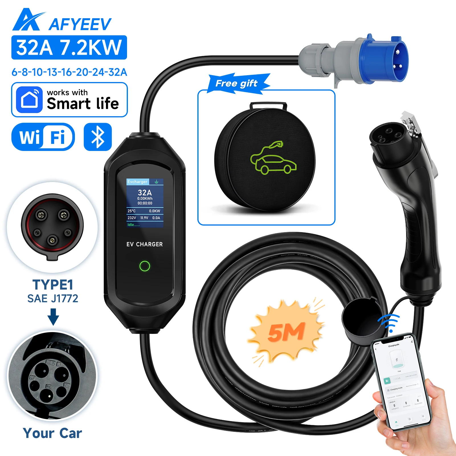 type1 7.2KW 5m Cable