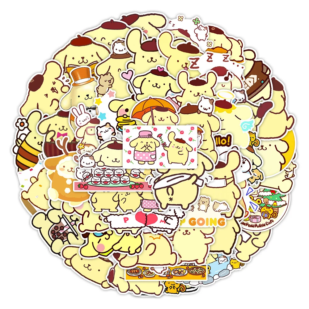 10/30/50pcs Cartoon Pom Pom Purin Stickers for Kids Kawaii Anime Graffiti Phone Diary Laptop Waterproof Cute Kids Sticker Toys 52pcs funny cartoon characters anime stickers for laptop phone guitar luggage diary waterproof graffiti vinyl decals