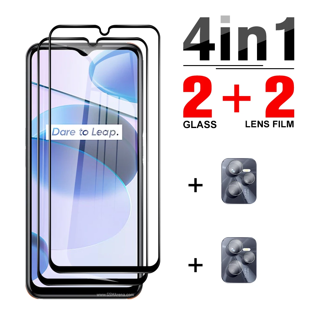 

4in1 Black edge Tempered Glass For Realme C35 C31 C25 C25s C21y C11 X7 Q5 9 Pro plus GT Neo Camera Glass Narzo 50i 50A 50