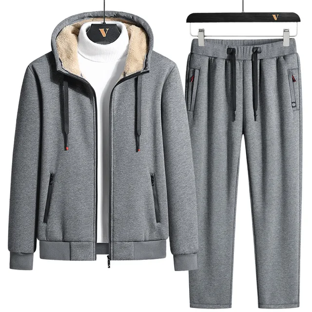 Ensemble de survêtement en cachemire d'agneau pour homme, sweat-shirt à capuche en laine, épais et chaud, vêtements de sport, ensemble deux pièces décontracté 1