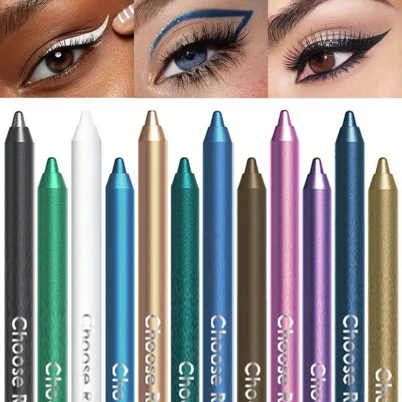12 Colors Glitter & Shimmer Eyeliner Stick Pack - Long-Wearing Blue Tone Eyeliner Pencil with Smooth Application - Versatile 3
