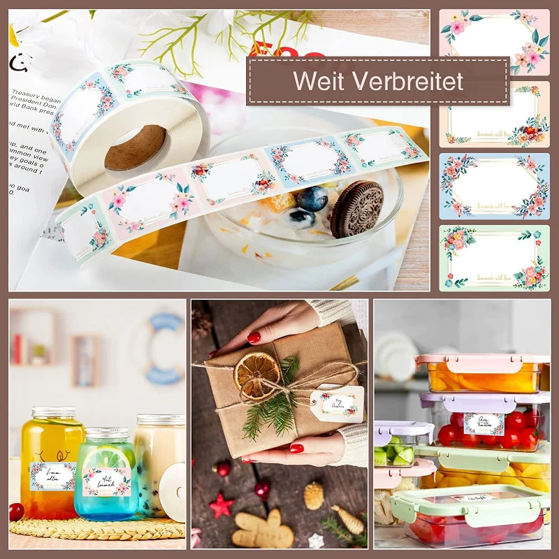 Flowers blank labels kitchen handwritten date stickers food storage sealing sticker gift decoration sticker 250pcs/roll