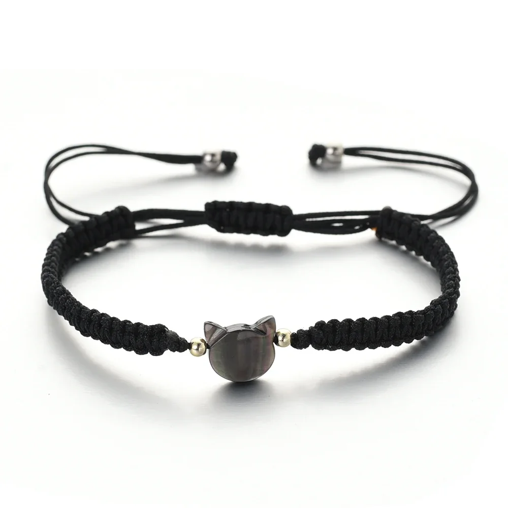 Bracelet En Corde Tressée Main Chat Noir Et Blanc | Bijou Tendance Femme | Design Unique Petit Animal