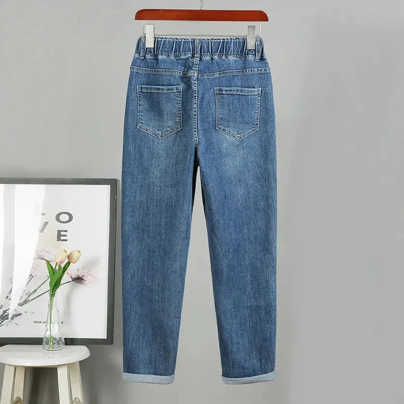 2025 Fashion Women's Jeans Spring Autumn Denim Harem Pants Loose Large-size Elastic-waist Vintage Casual Trousers Female Jeans 6