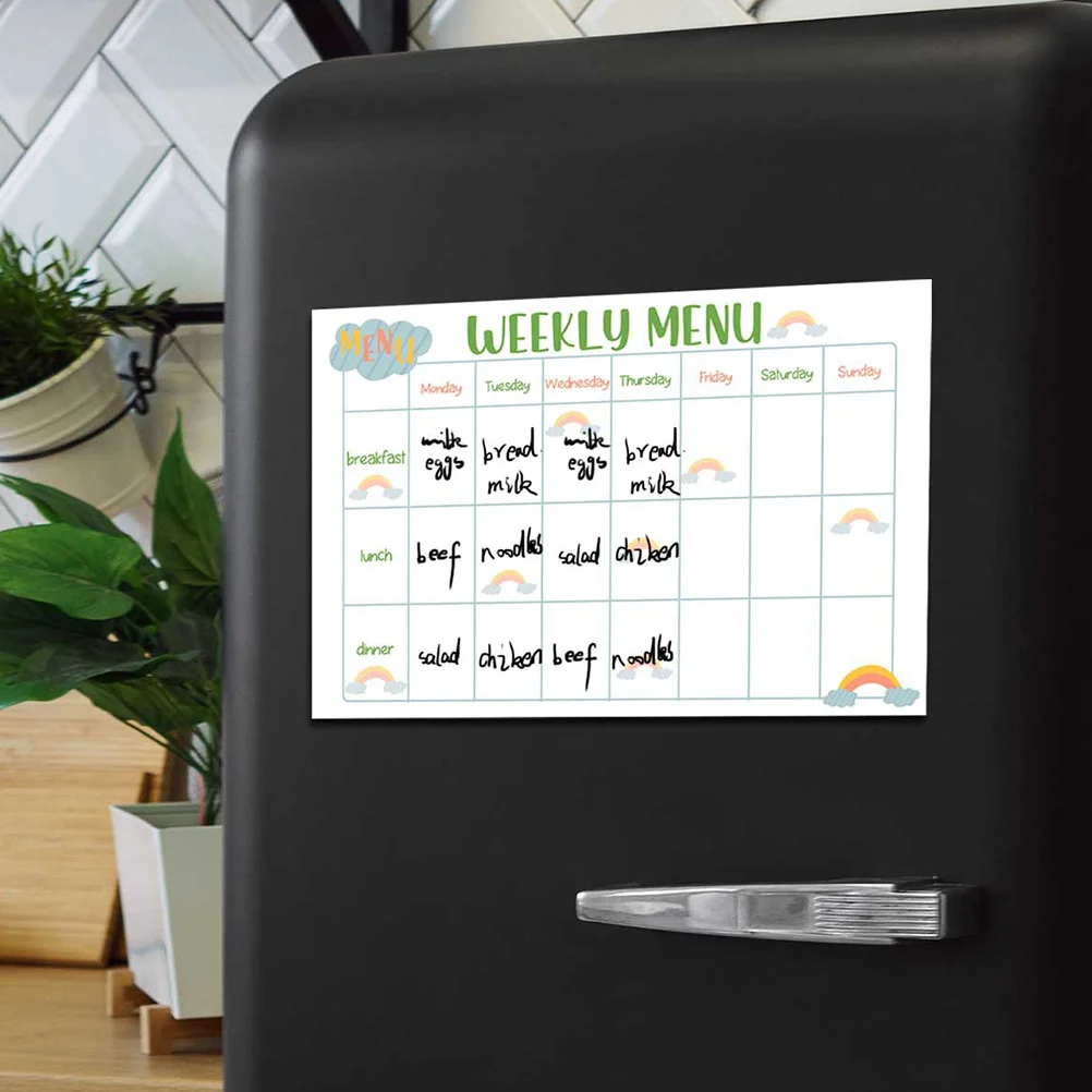 לוח תפריט מגנטי למזון שבועי למקרר ללוח לבן למחיקה יבשה של מקרר PVC