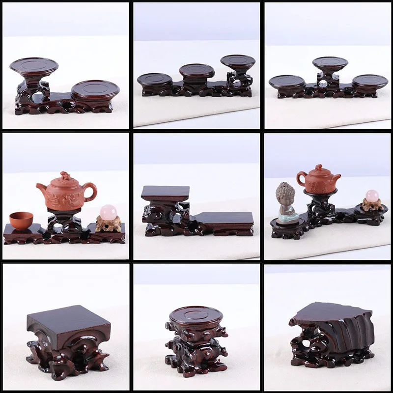 Red Wood Solid Wood Head Base, Vase, Bonsai Base, Purple Sand, Tea Pot, Large, Medium Height, Circular, Jade