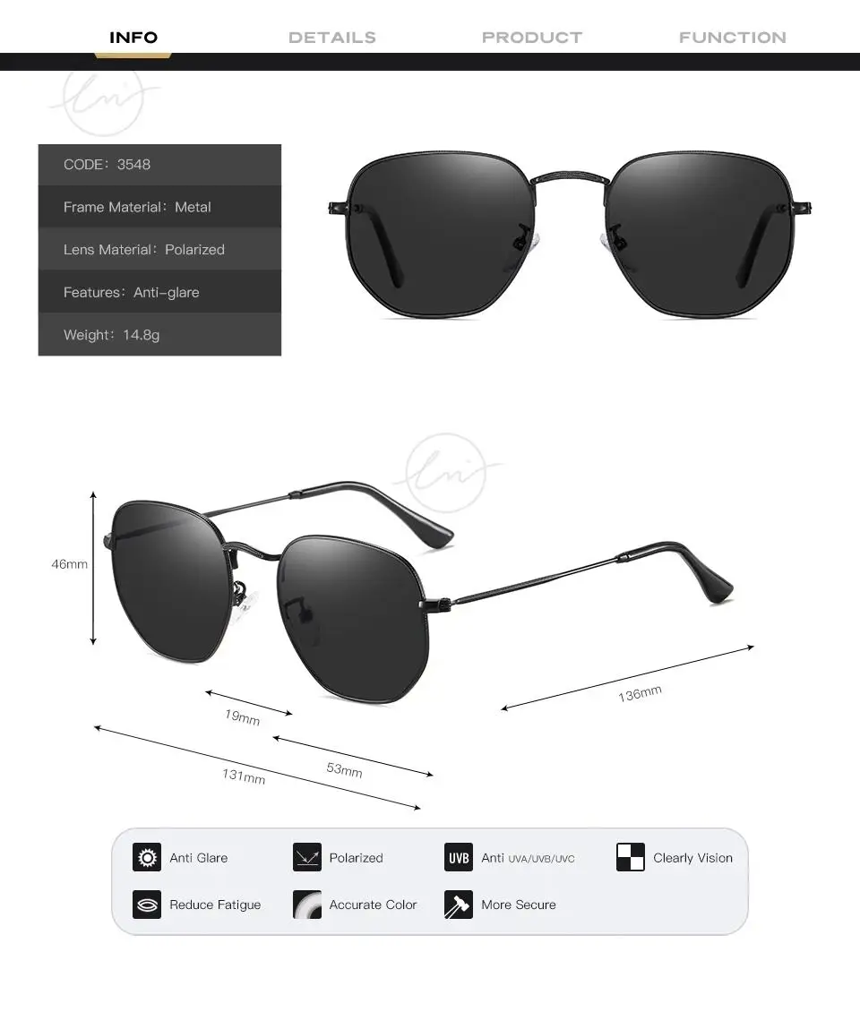 LM Fashion Damen Kleine Sechseck-Sonnenbrille Herren Retro Polarisierte Metallbeschichtung Spiegel Sonnenbrille Schutzbrille UV400 Brillen_voghion.com