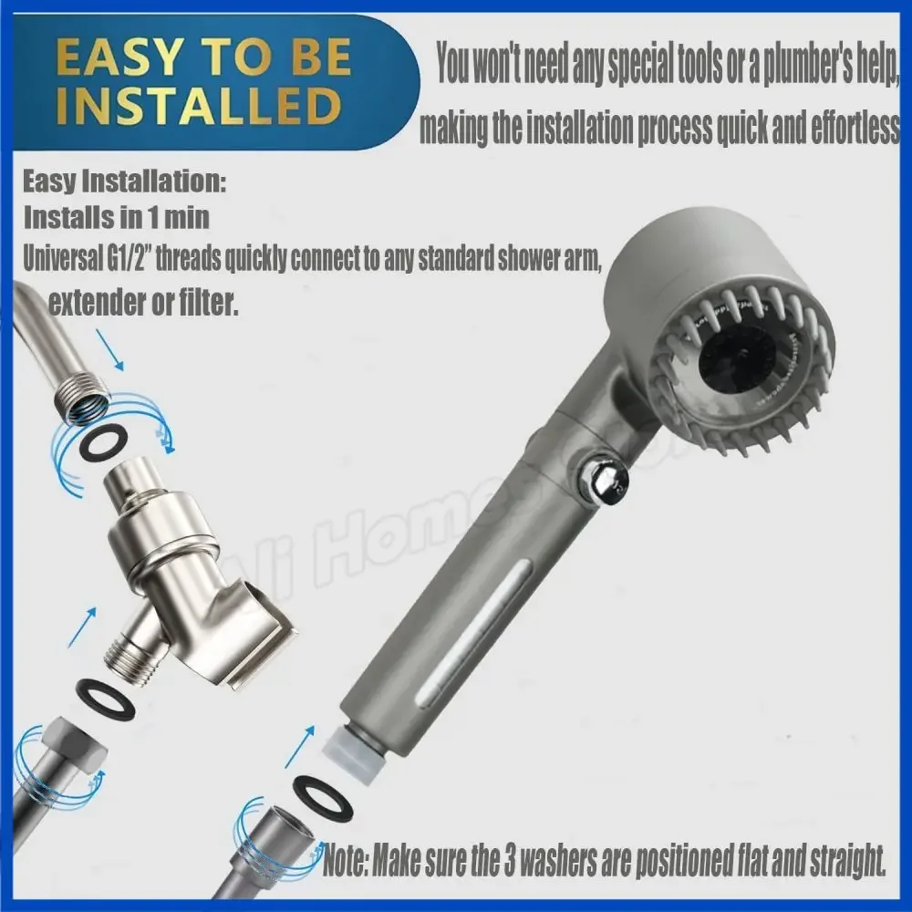 4 Spray Modes Massage Shower Head with Replacement Hose Bracket Cotton Filters Handheld High Pressure