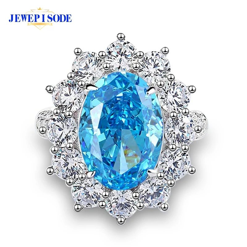 

JEWEPISODE Vintage 100% 925 Sterling Silver 8CT Crushed Ice Cut Aquamarine Ruby Fine Jewelry Ring for Women Men Anniversary Gift